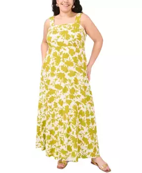 Платье макси без рукавов с квадратным вырезом и сборкой на спине, принтованное, plus size Vince Camuto, зеленый