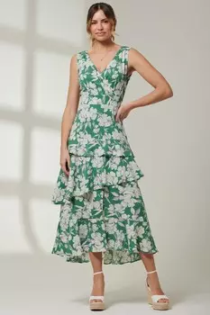 Платье макси без рукавов с многоуровневым подолом Jolie Moi, зеленый