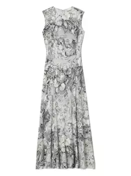 Платье макси без рукавов с принтом Tory Burch, серый