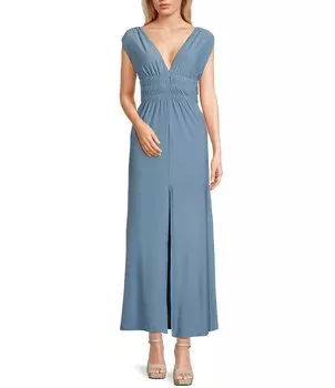 Платье макси без рукавов с присборенной талией Stilletto's, синий