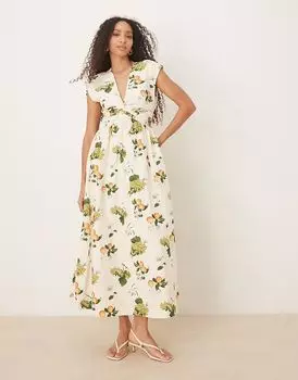 Платье макси без рукавов с V-образным вырезом от Abercrombie & Fitch с фруктовым принтом