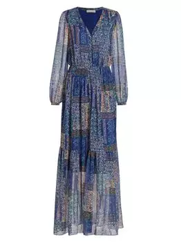 Платье макси Bobbi с принтом и пуговицами спереди Ramy Brook, синий