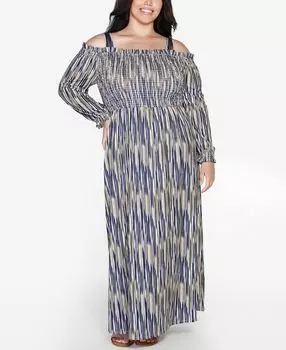 Платье макси больших размеров black label с открытыми плечами и принтом Belldini, мульти