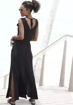 Платье макси Buffalo с декоративными лентами и разрезом, летнее платье, пляжное платье, черный