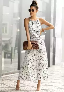 Платье макси Buffalo в горошек, струящееся летнее платье, платье из джерси, цвет Wei-Bedruckt