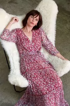 Платье макси Cala с цветочным запахом и длинными рукавами Great Plains, красный