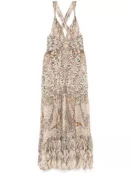 Платье макси Camilla с бретельками из бисера и сборками, коричневый