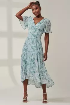 Платье макси Chelsea из плиссированного шифона с глубоким подолом Jolie Moi, синий