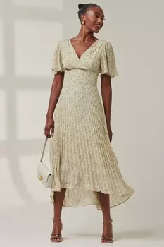 Платье макси Chelsea из плиссированного шифона с глубоким подолом Jolie Moi, зеленый