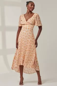 Платье макси Chelsea из плиссированного шифона с глубоким подолом Jolie Moi, оранжевый