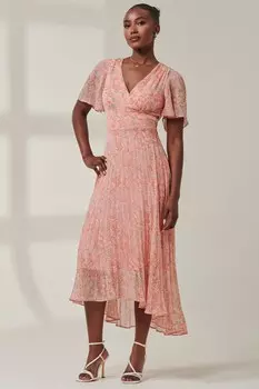 Платье макси Chelsea из плиссированного шифона с глубоким подолом Jolie Moi, розовый