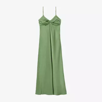 Платье макси Claudie Pierlot сатиновое с перекрученным лифом и тонкими бретелями, зеленый