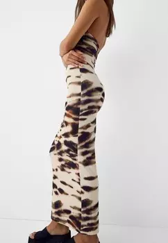 Платье макси CROSSOVER NECKLINE Bershka, бежевый