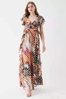 Платье макси цвета металлик с рюшами Coast, оранжевый