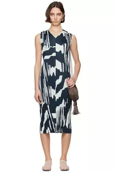 Платье макси цвета сине-зеленого рефракционного цвета PLEATS PLEASE ISSEY MIYAKE