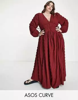 Платье макси цвета выгоревшей ржавчины с присборенной талией ASOS DESIGN Curve