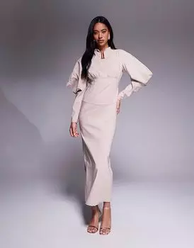 Платье макси Daska со структурированными рукавами-фонариками песочного цвета