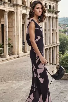 Платье макси Dawn с драпировкой на спине и принтом, нарисованным вручную Religion, черный