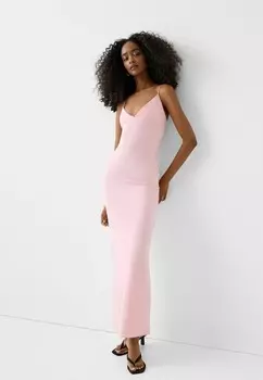Платье макси DETAIL Bershka, светло-розовый