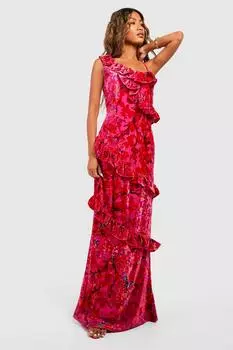 Платье макси Devore с рюшами boohoo, розовый