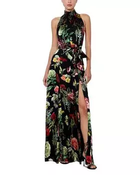 Платье макси «Дита» со сборками на шее Alice and Olivia, черный