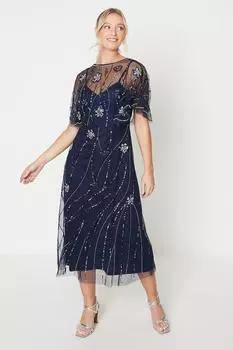 Платье макси для подружек невесты с цветочным декором Debut London by Coast Debenhams, темно-синий