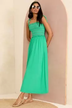 Платье макси «два в одном» со рюшами и вырезом-бандо Love & Roses, зеленый