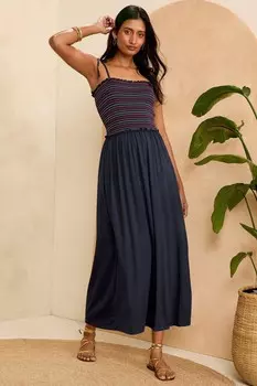 Платье макси «два в одном» со рюшами и вырезом-бандо Love & Roses, синий