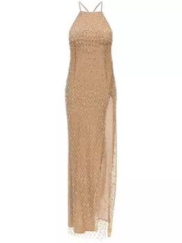 Платье макси Elisabetta Franchi, украшенное кристаллами, розовый