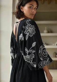Платье макси EMBROIDERED SLEEVED- REGULAR FIT Next, черный