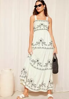 Платье макси EMBROIDERED TIERED STRAPPY Friends Like These, белый