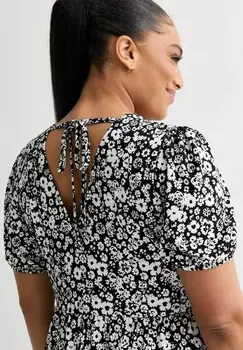 Платье макси FLORAL SHORT SLEEVE New Look Curves, черный
