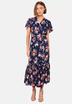 Платье макси FLORAL WRAP Apricot, темно-синий