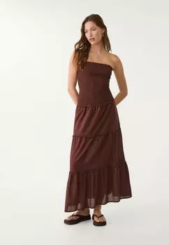 Платье макси FLOWING Stradivarius, темно-коричневый