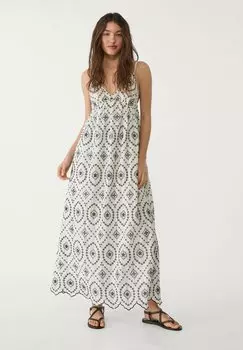 Платье макси FLOWING WITH EMBROIDERY Stradivarius, черный