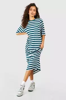 Платье макси-футболка в полоску оверсайз Boohoo, синий