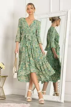 Платье макси Geelan с многоуровневым подолом Jolie Moi, зеленый