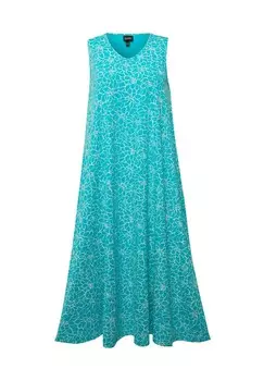 Платье макси GEOMETRIC FLORAL SLEEVELESS V-NECK Ulla Popken, синий