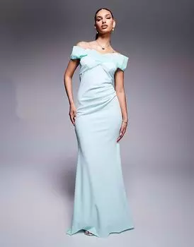 Платье макси Goddiva Fan с плиссировкой и вырезом-стойкой из крепа-скуба мятного цвета