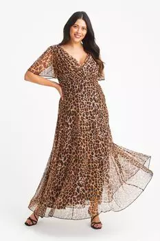 Платье макси Isabelle с принтом и струящимися рукавами Scarlett & Jo, коричневый