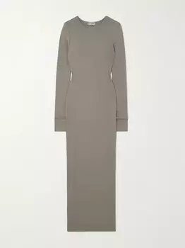 Платье макси из эластичного джерси в рубчик с длинными рукавами и круглым вырезом terne, цвет Neutral