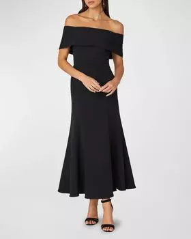 Платье макси из эластичного крепа Ria с открытыми плечами Shoshanna, цвет Jet