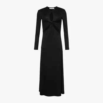Платье макси из эластичного трикотажного трикотажа с длинными рукавами и вырезом Christopher Esber, черный
