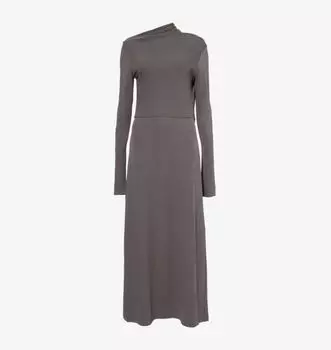 Платье макси из эластичной ткани с воротником-хомутиком и длинными рукавами Toteme, серый