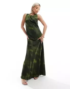 Платье макси из атласа Aware с зеленым абстрактным принтом Vero Moda