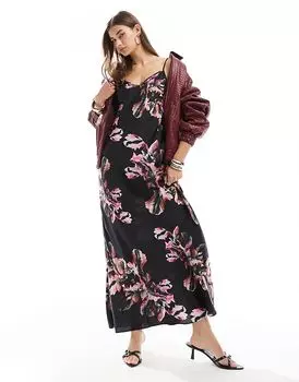 Платье макси из атласа Bryony с черным принтом AllSaints