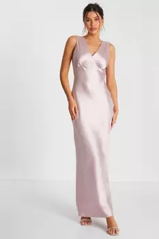 Платье-макси из атласа нежно-розового цвета QUIZ Clothing
