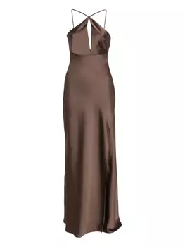 Платье макси из атласа Patrizia Pepe, коричневый