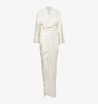 Платье макси из атласа с длинными рукавами и запахом Rick Owens, цвет dinge