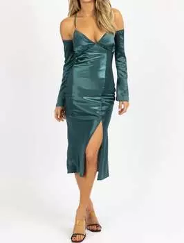 Платье макси из атласа с длинными рукавами-манжетами изумрудного цвета Emory Park, цвет emerald